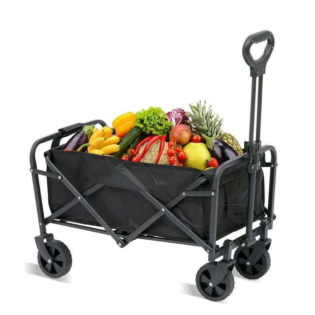 TBKLEY Folding Wagon Cart, Portable Large Capacity Wagon, Heavy Duty Outdoor Camping, Black