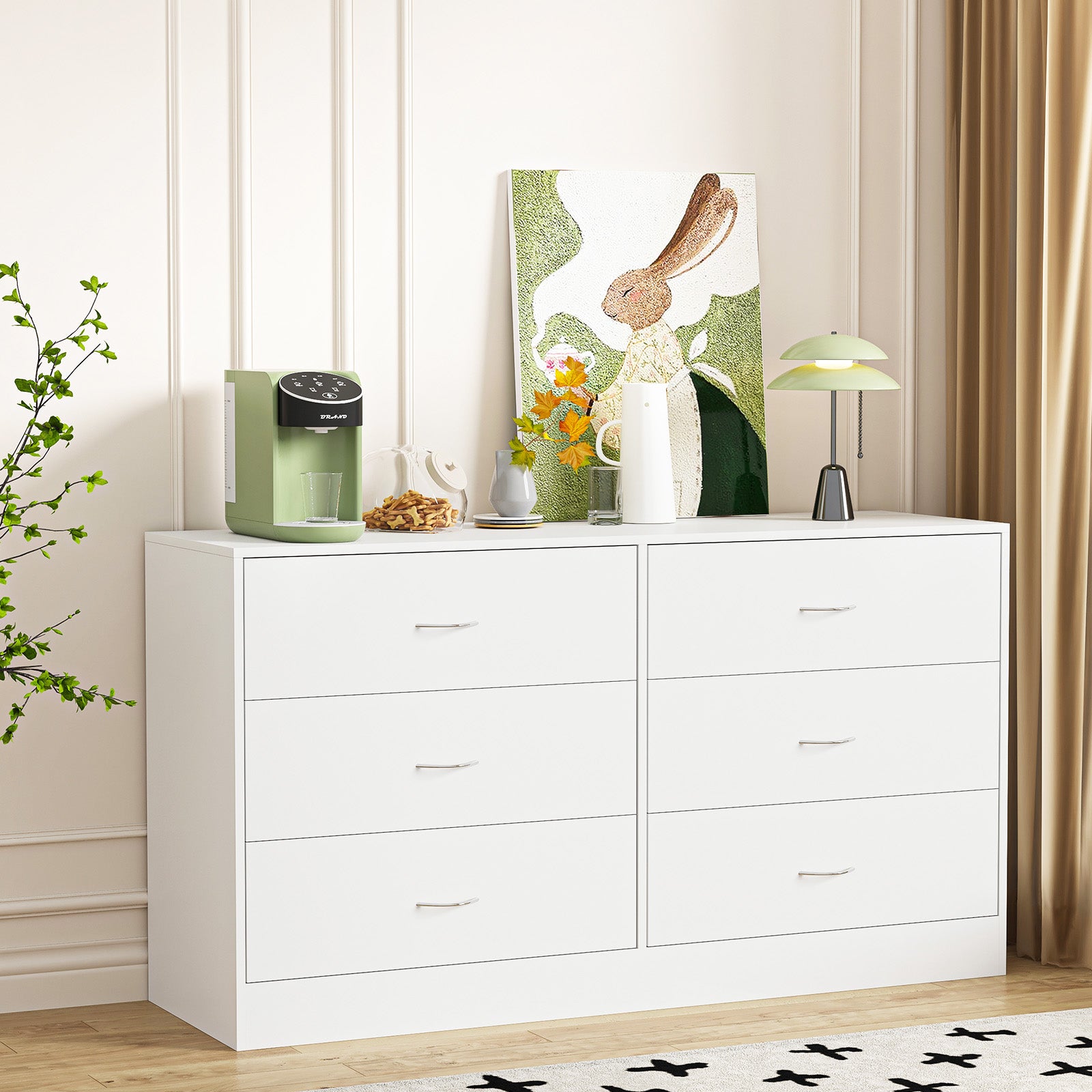 SUGIFT 6 Drawer White Dresser for Bedroom Versatile Chests of Drawers with Sturdy Structure