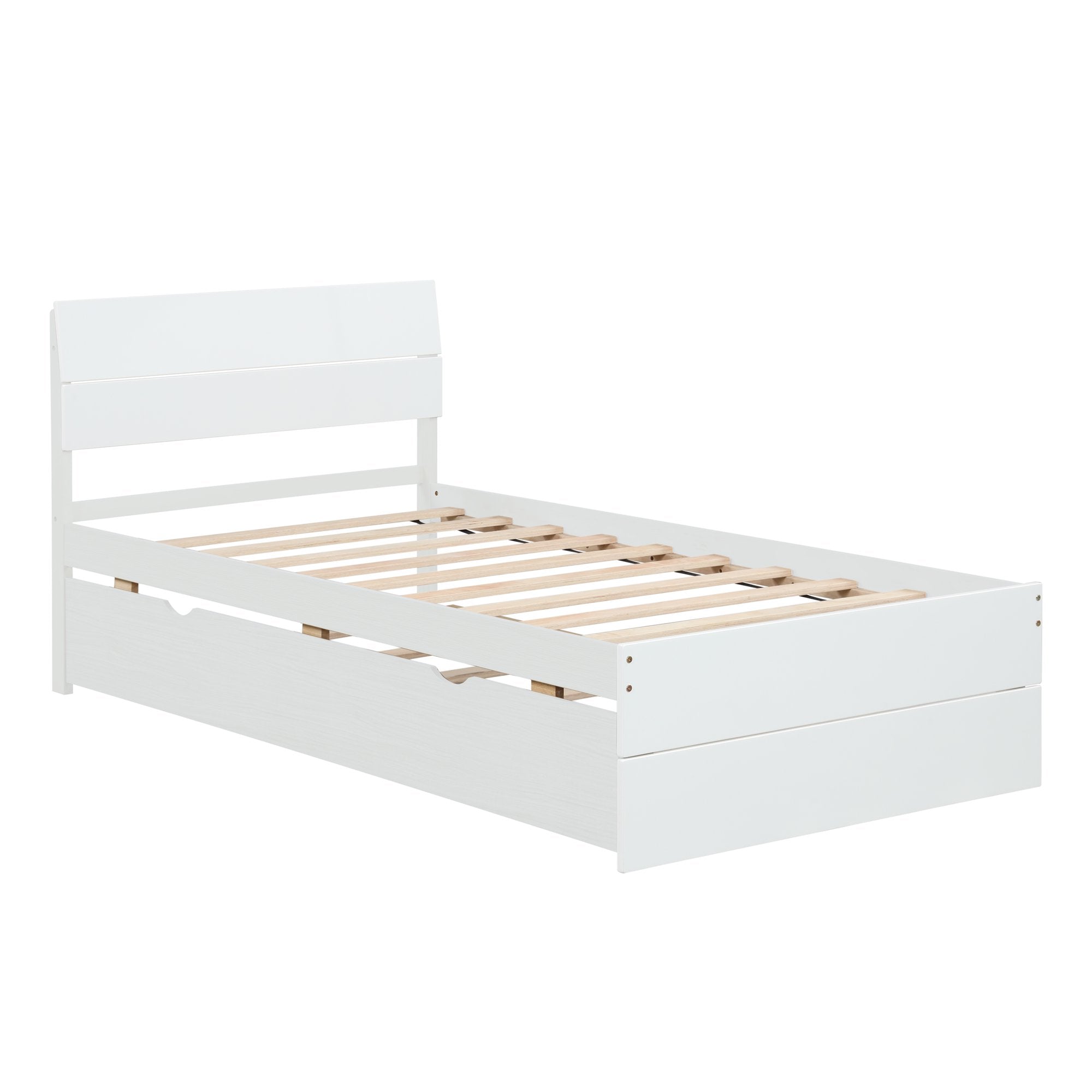 SUGIFT Modern Twin Bed Frame With Twin Trundle For High Gloss Headboard and Footboard