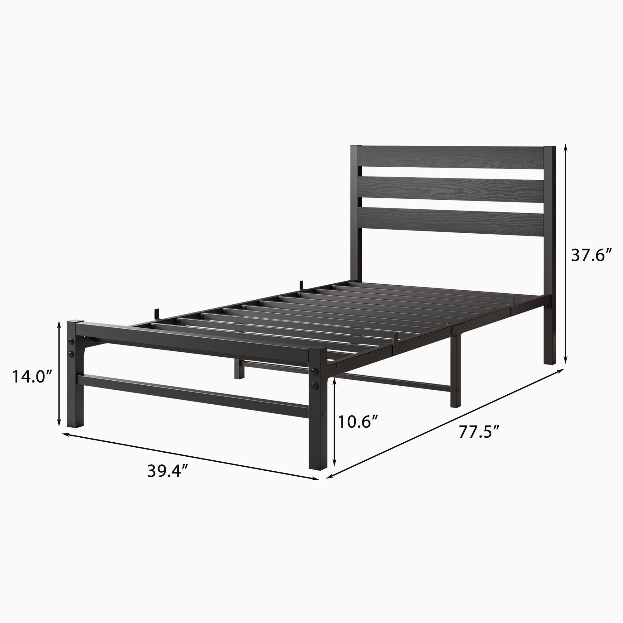 SUGIFT Platform Bed Frame with Rustic Vintage Wood Headboard