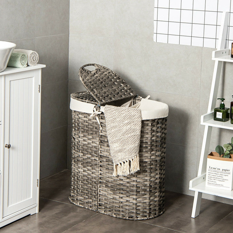 SUGIFT Handwoven Laundry Hamper Basket with 2 Removable Liner Bags