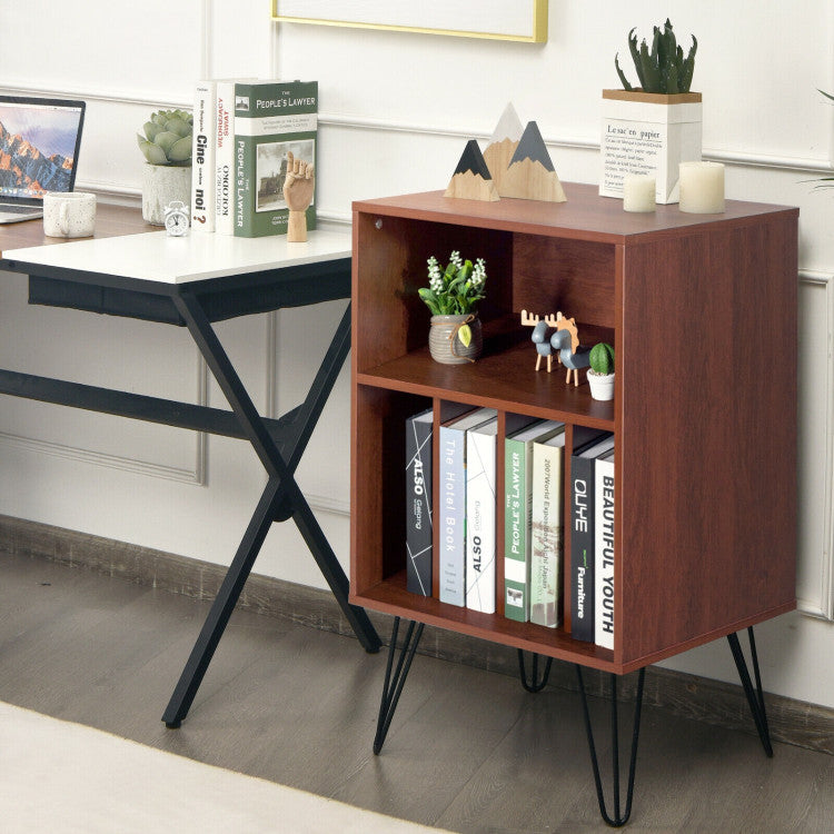 SUGIFT Freestanding Record Player Stand Record Storage Cabinet with Metal Legs