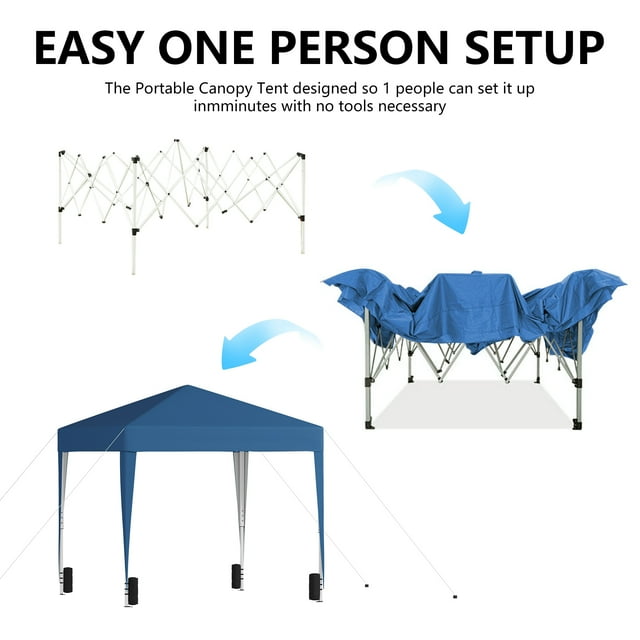 TBKLEY 10x10ft Pop Up Canopy Tent with Carry Bag for Backyard Home Party Outdoor Events, Blue