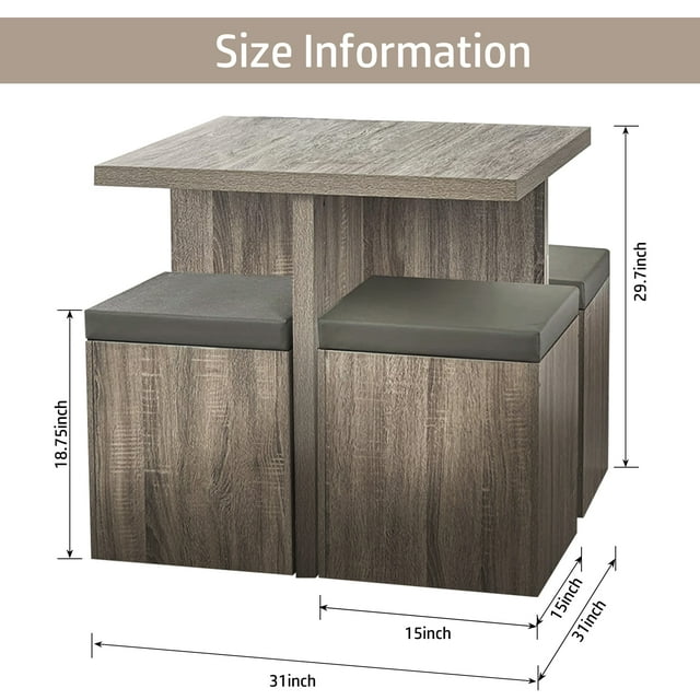 SUGIFT Dining Table Set for 4, 31in Kitchen Table and Chairs Set of 4, for Small Space, Apartment, Dinette, Taupe