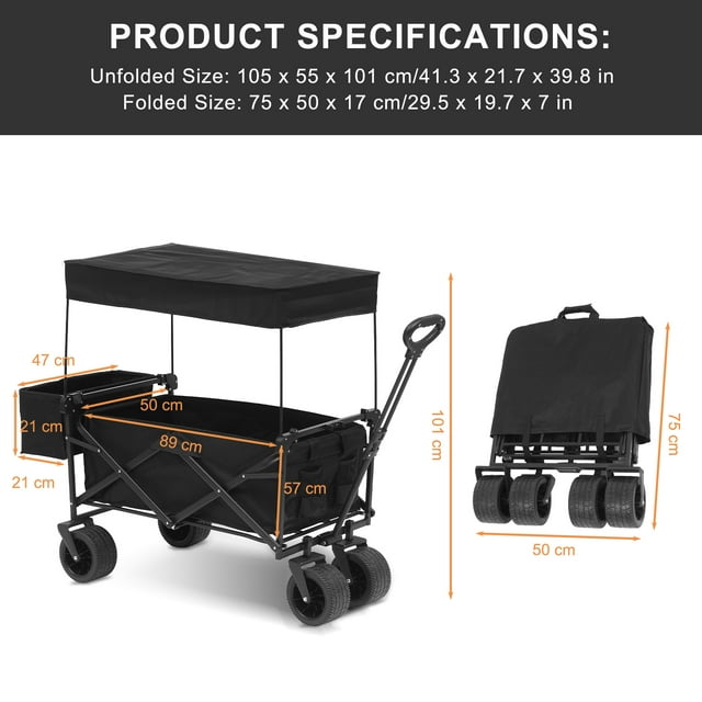 SUGIFT Black Wagon Cart with Wheels Foldable Collapsible Utiity Wagon Beach Wagon, Outdoor and Camping