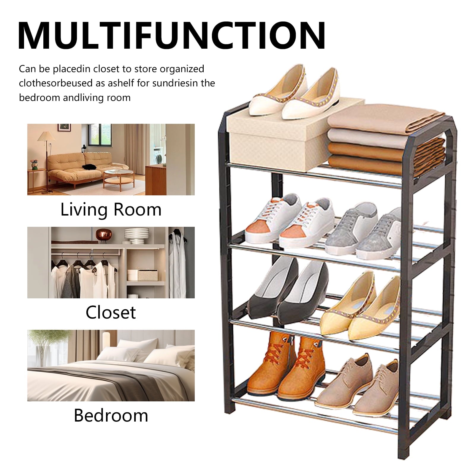 SUGIFT 4-Tier Shoe Rack Steel Shoe Shelf Storage Organizer for Bedroom Closet Entryway Dorm Room Black