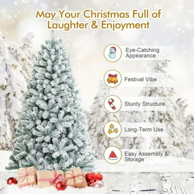 SUGIFT 6.5ft Snow Flocked Christmas Tree Unlit Holiday Decor