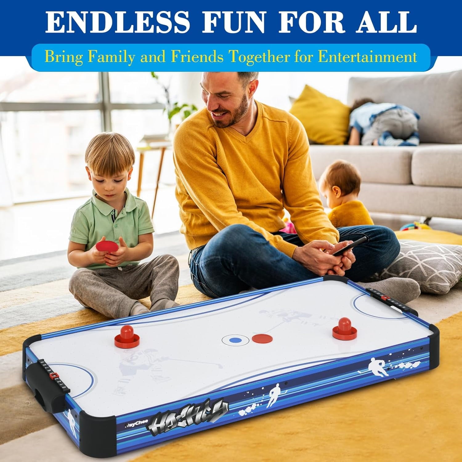 SUGIFT Air Hockey Table Indoor Powered Hockey Game Table w/2 Pucks 2 Pushers Powerful 12V Motor for Adults and Kids Home Game Room Easy Setup