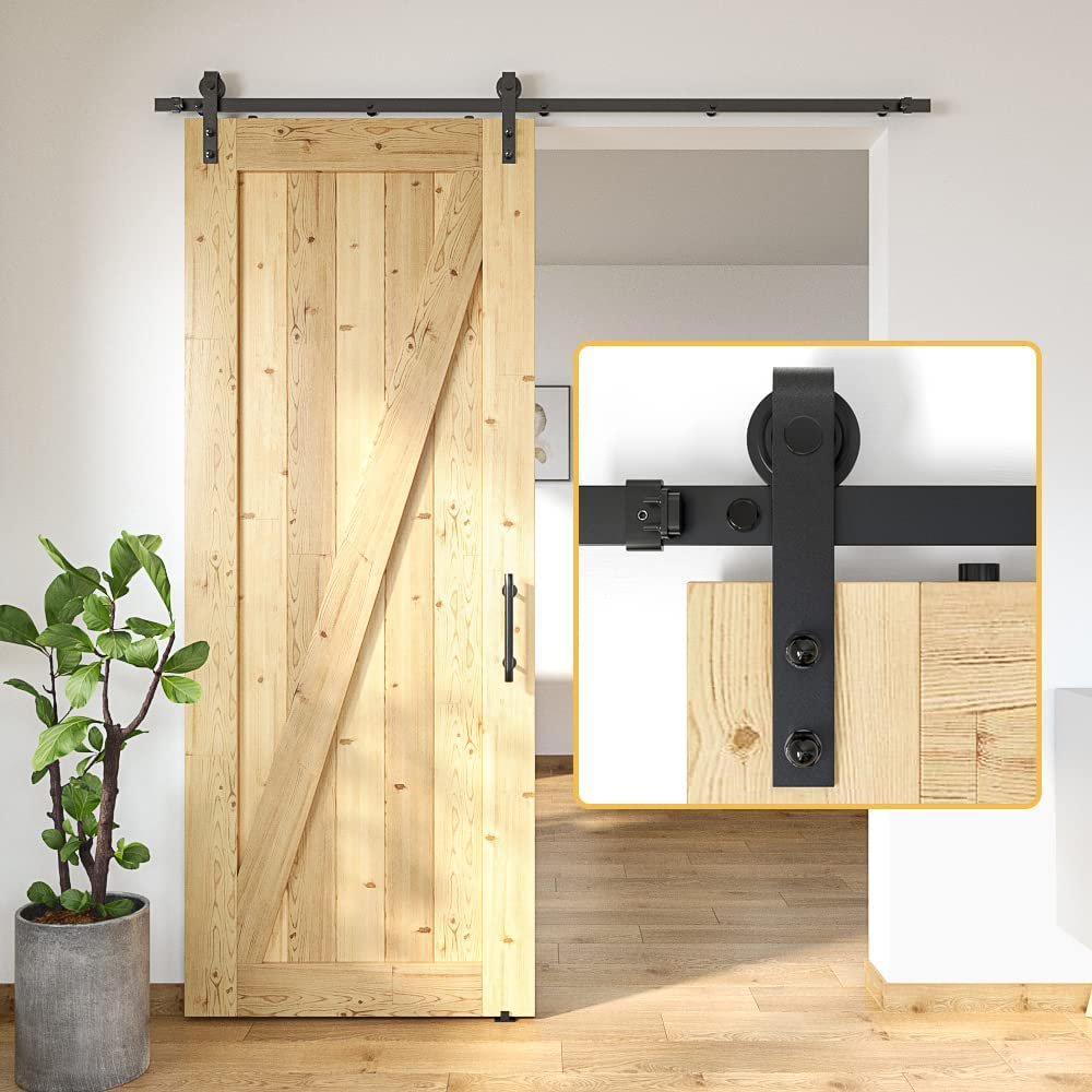 6.6 FT Heavy Duty Sturdy Sliding Barn Door Hardware Kit, Black