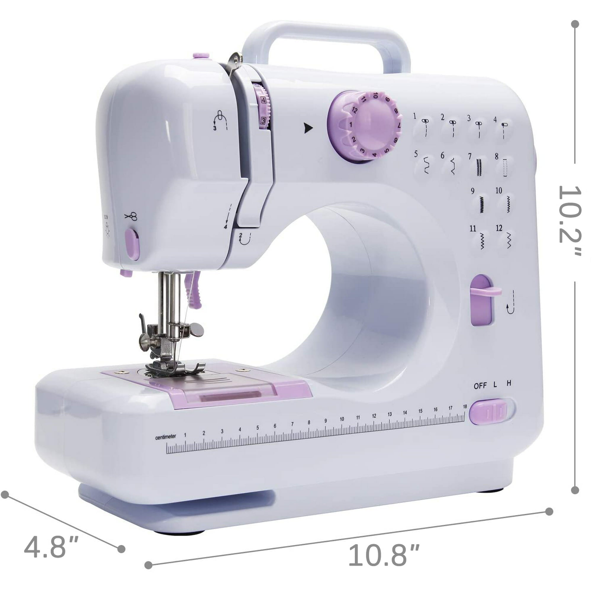 12 Stitches Sewing Machine, Multifunctional Mini Portable Sewing Machine Basic Easy to Use for Adults and Kids, Two-Thread Lockstitch with High Low Adjustable Speeds