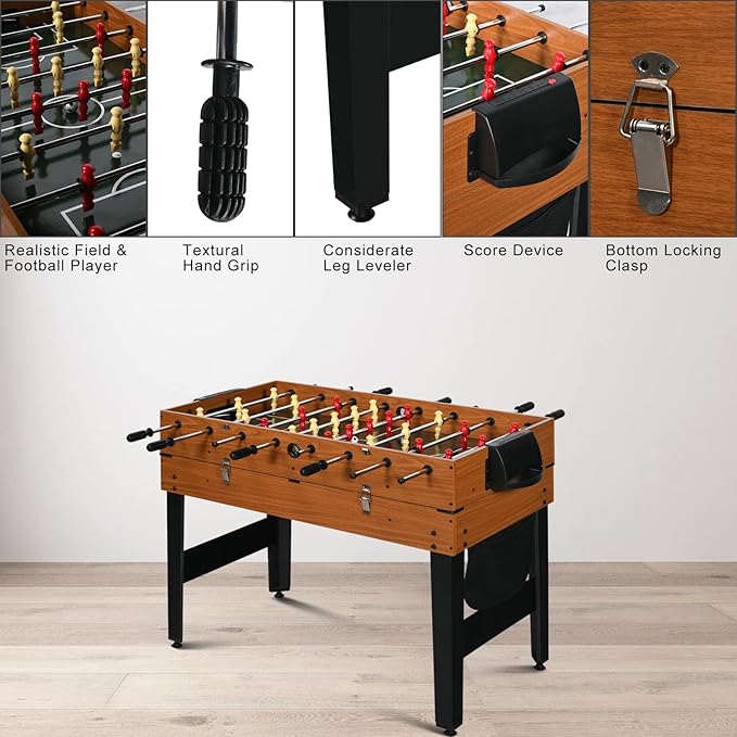 SUGIFT 4ft 7-in-1 Multi Game Table Set w/Hockey, Pool, Foosball, Ping Pong, Shuffleboard, Chess and Backgammon, Combo Game Table for Adults & Kids