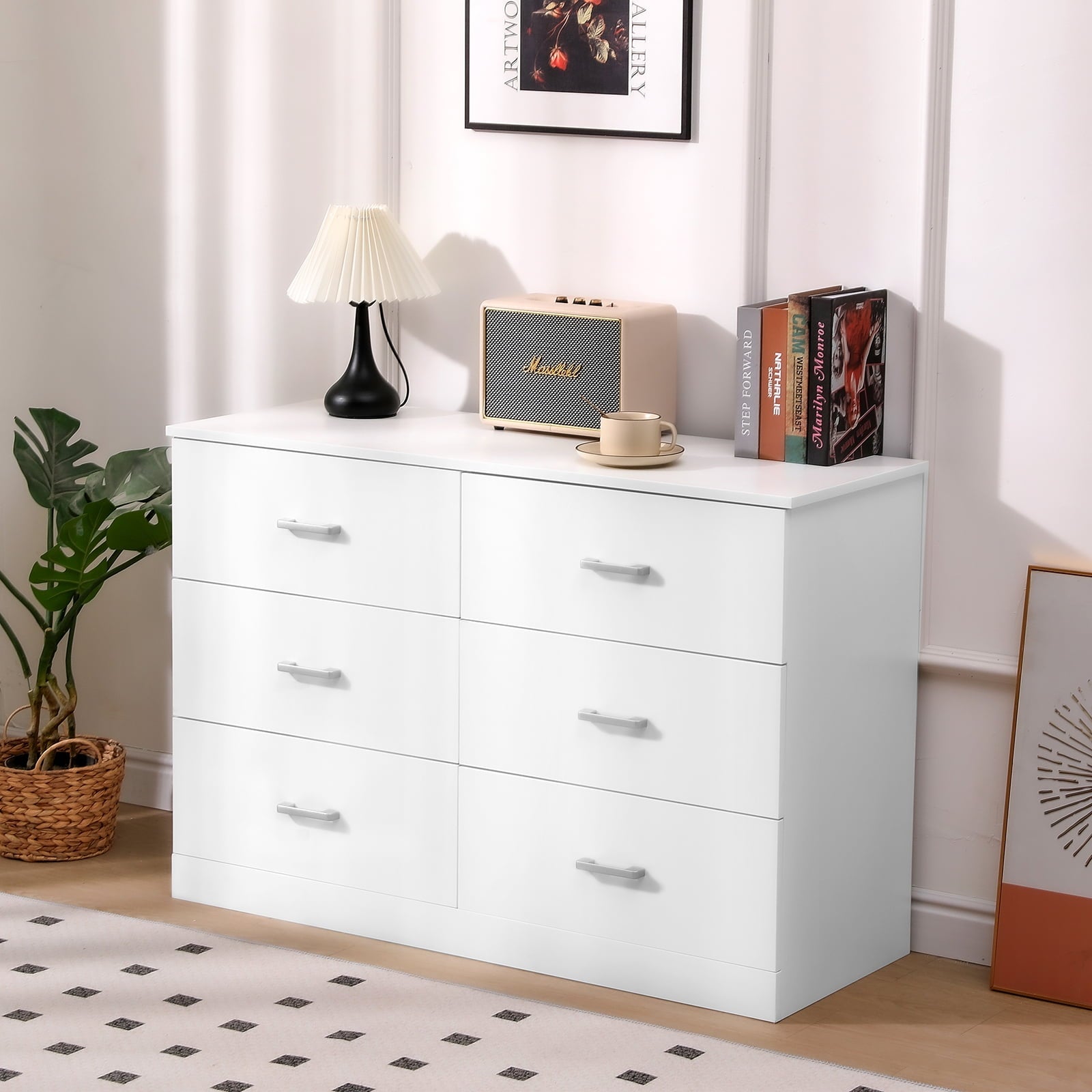 SUGIFT Dresser for Bedroom, White Dresser 6 Drawer with Wide Storage Space