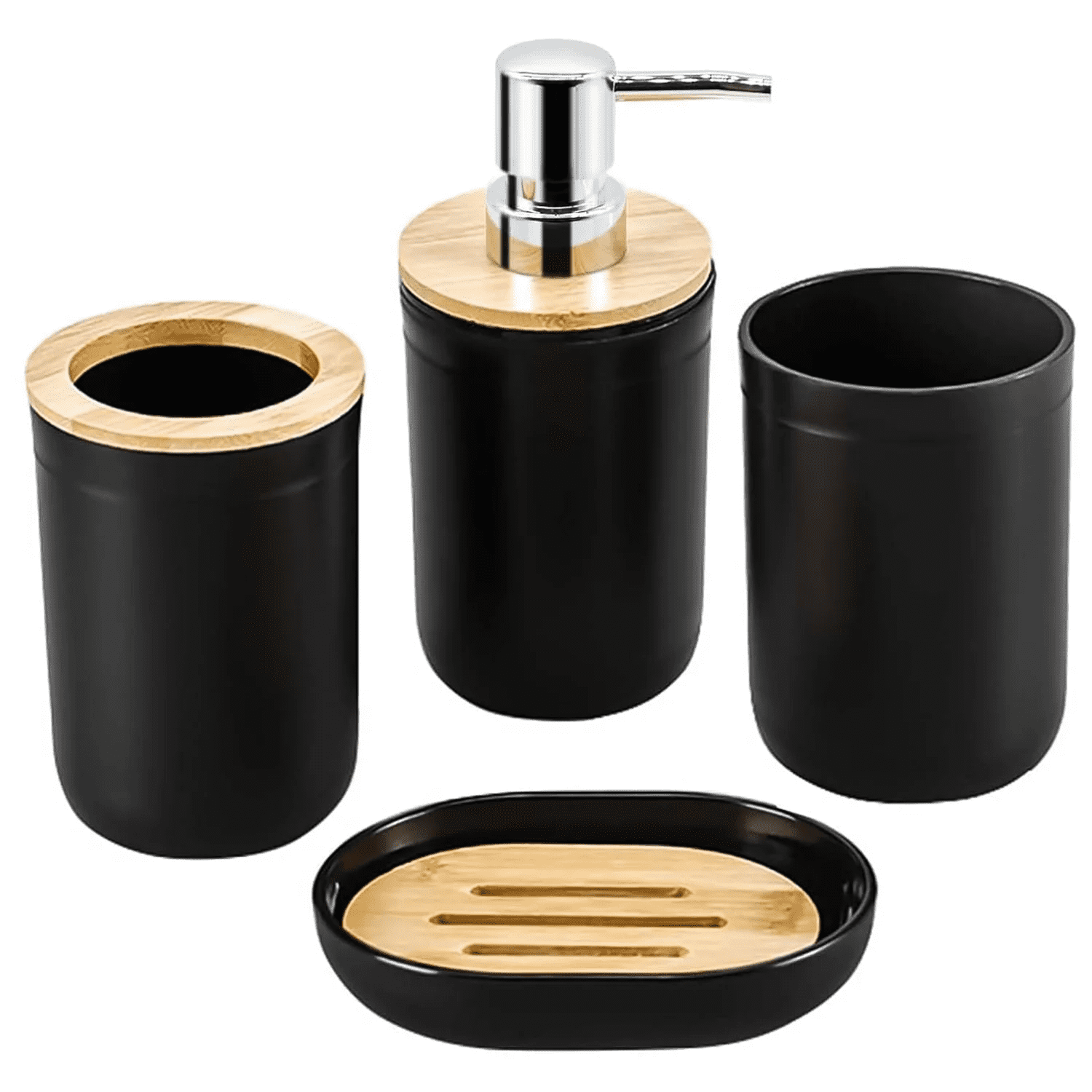 SUGIFT 6 Pcs Bathroom Accessories Sets Cup Bath Accessories Sets for Homes Hotels Black