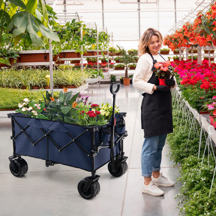 SUGIFT Folding Utility Garden Cart with Wide Wheels and Adjustable Handle