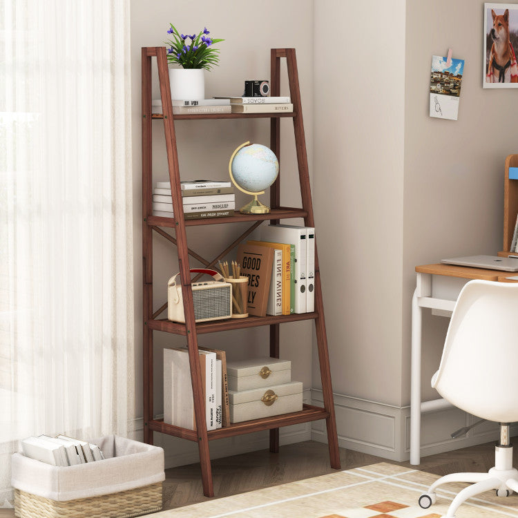 SUGIFT 58 Inch 4-Tier Bamboo Ladder Bookshelf