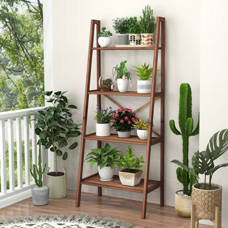 SUGIFT 58 Inch 4-Tier Bamboo Ladder Bookshelf