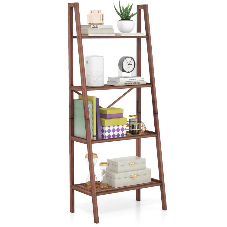 SUGIFT 58 Inch 4-Tier Bamboo Ladder Bookshelf