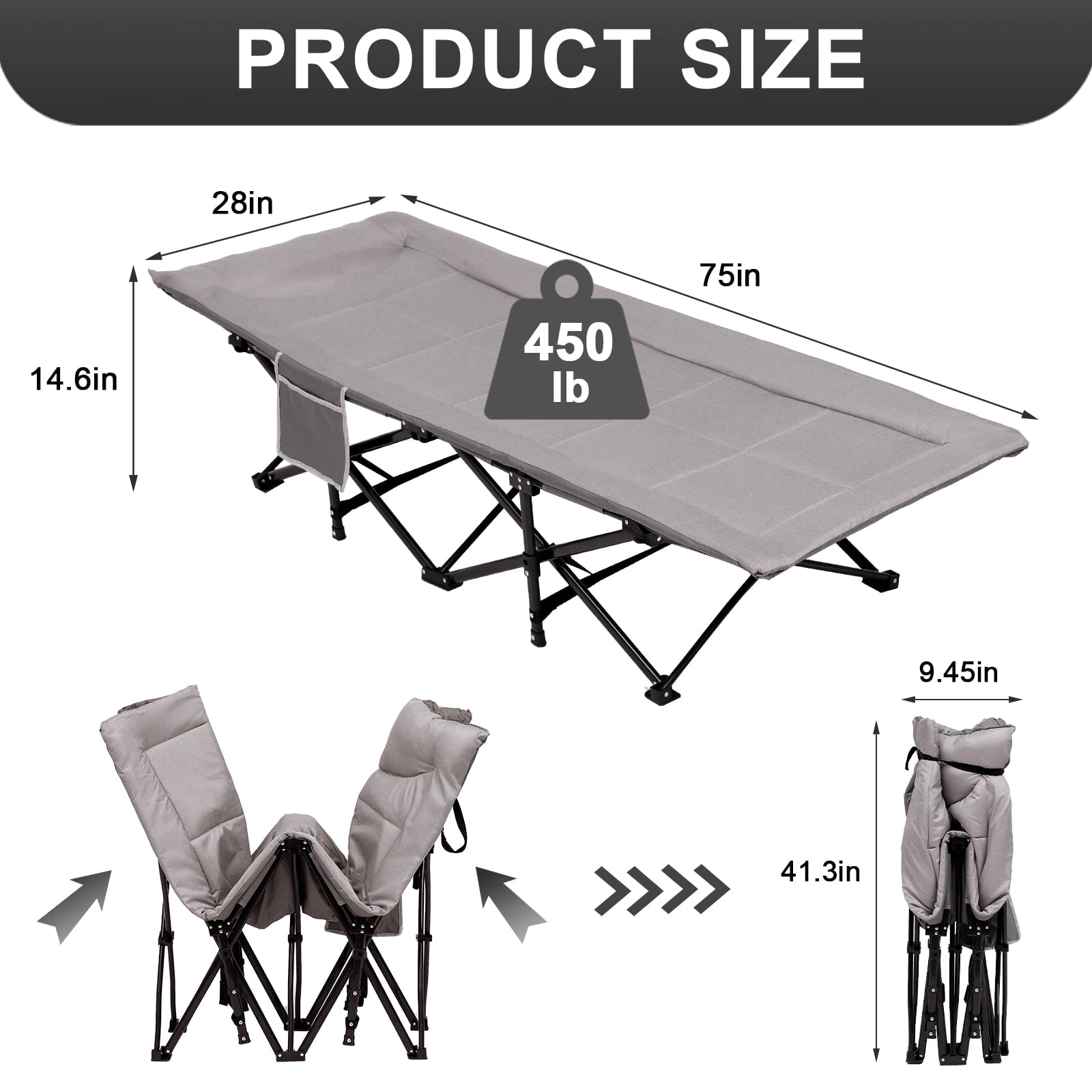 SUGIFT Folding Camping Cot W/Mat for Adults, Heavy Duty Outdoor Bed with Carry Bag, 1200 D Layer Oxford Travel Camp Cots