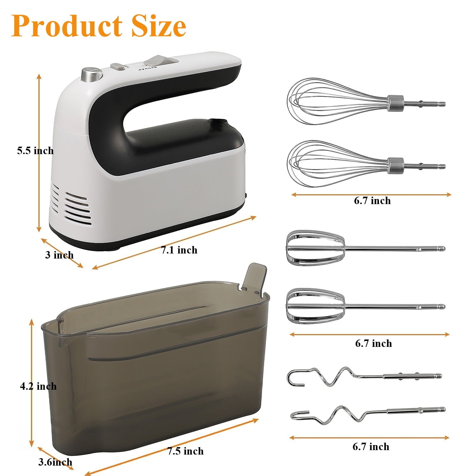 SUGIFT 5 Speed Electric Hand Mixer Handheld Mixers for Kitchen with 6 Steel Accessories White