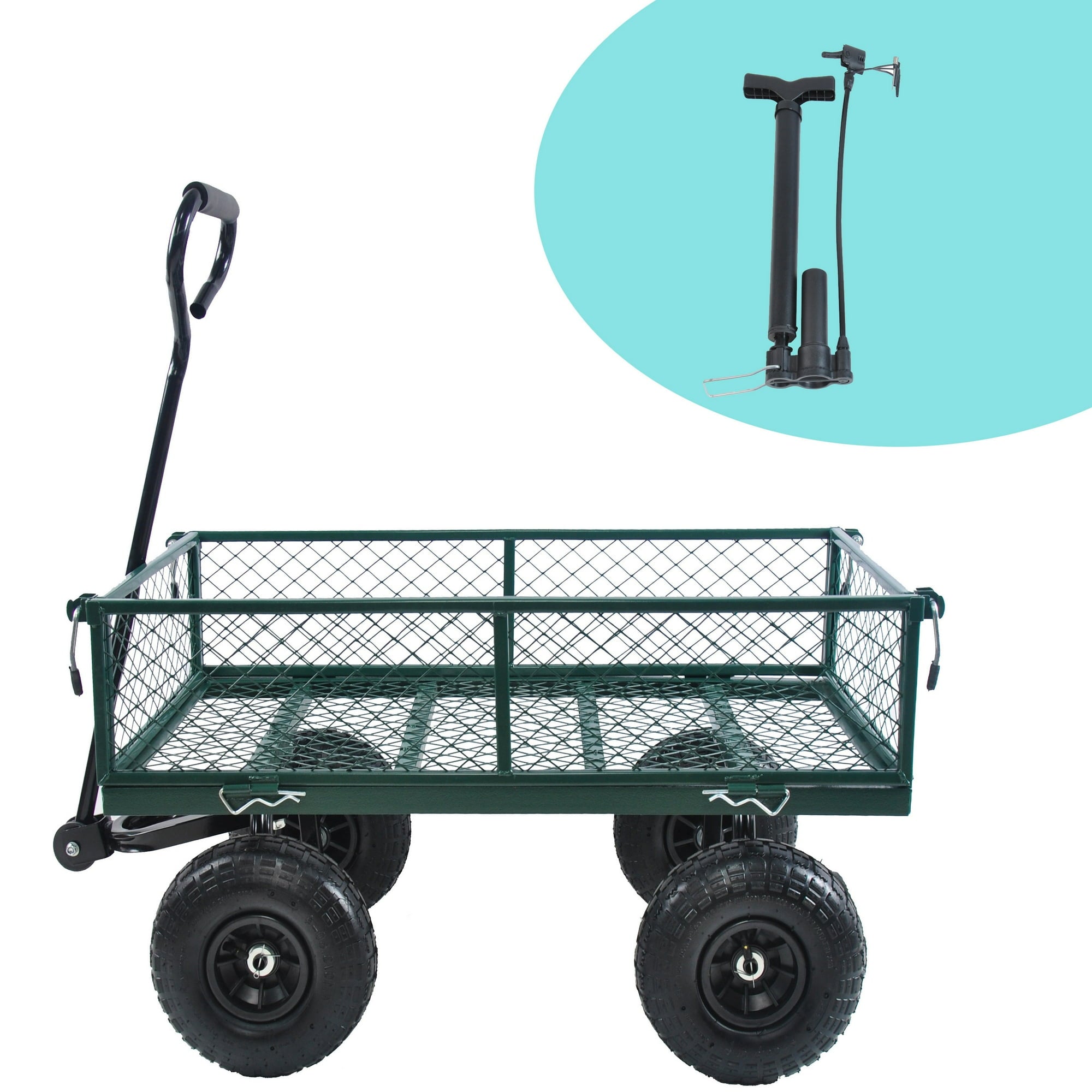 SUGIFT Heavy Duty Mesh Steel Garden Cart with Solid Wheels