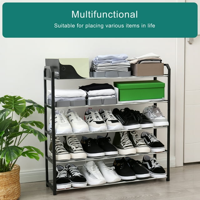 SUGIFT 5-Tier Shoe Rack Black Plastic Frame, silver Coating, up to 15 Pairs