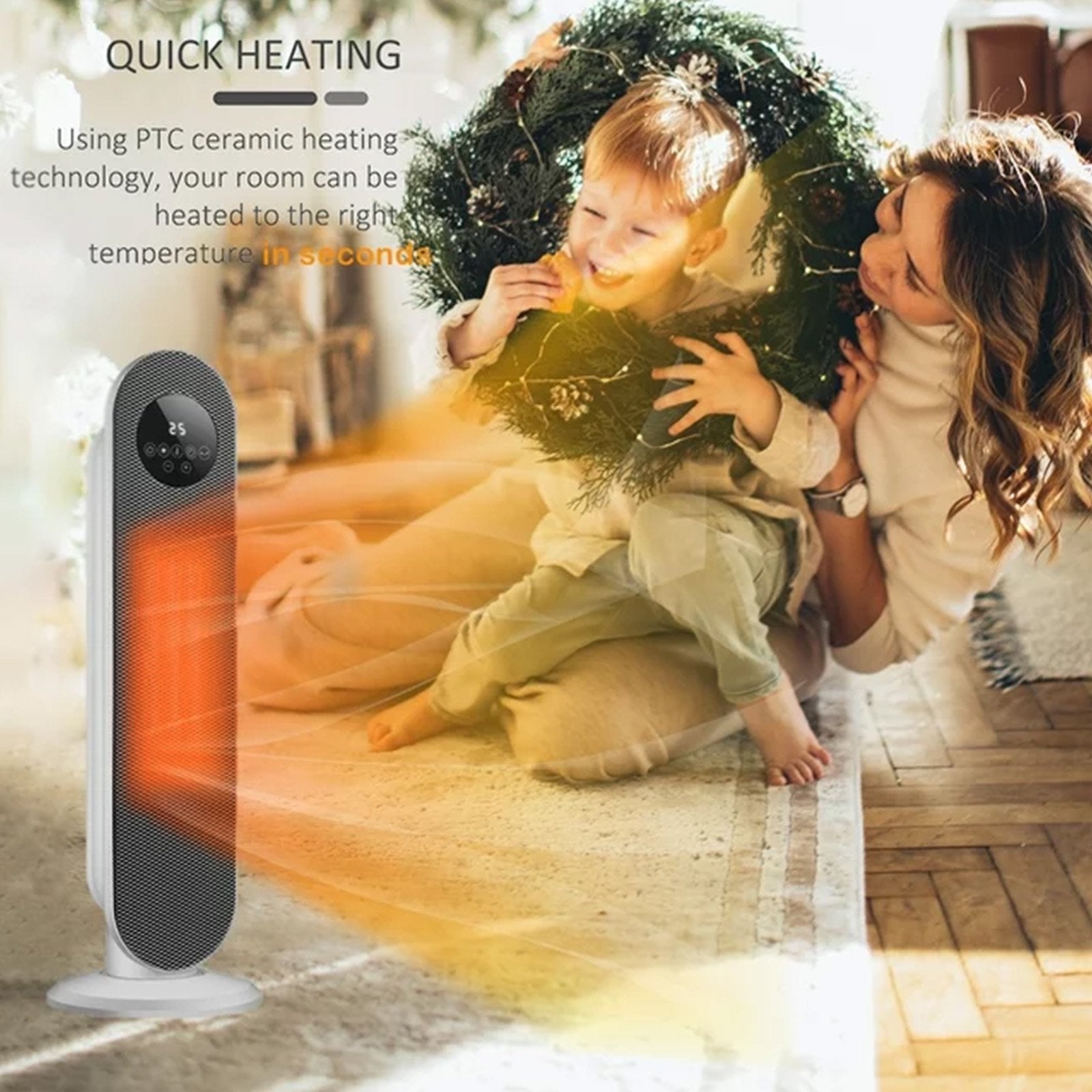 YouYeap 26in Space Heater for Indoor Use, Whole Room Heating with Thermostat