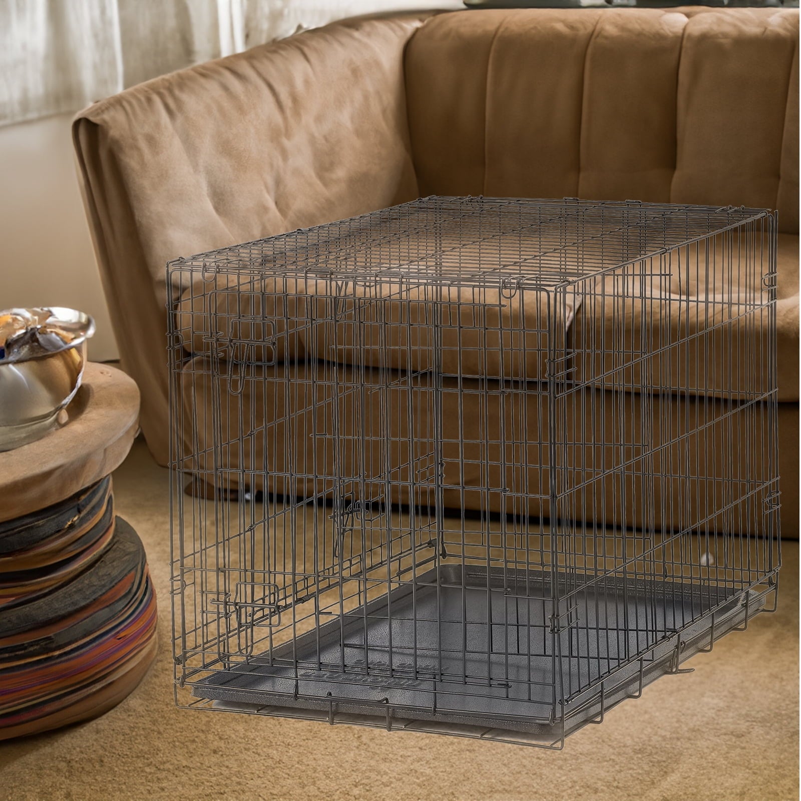 SUGIFT 42in Dog Crate with Divider and Tray Double Door Folding Pet Cage XL