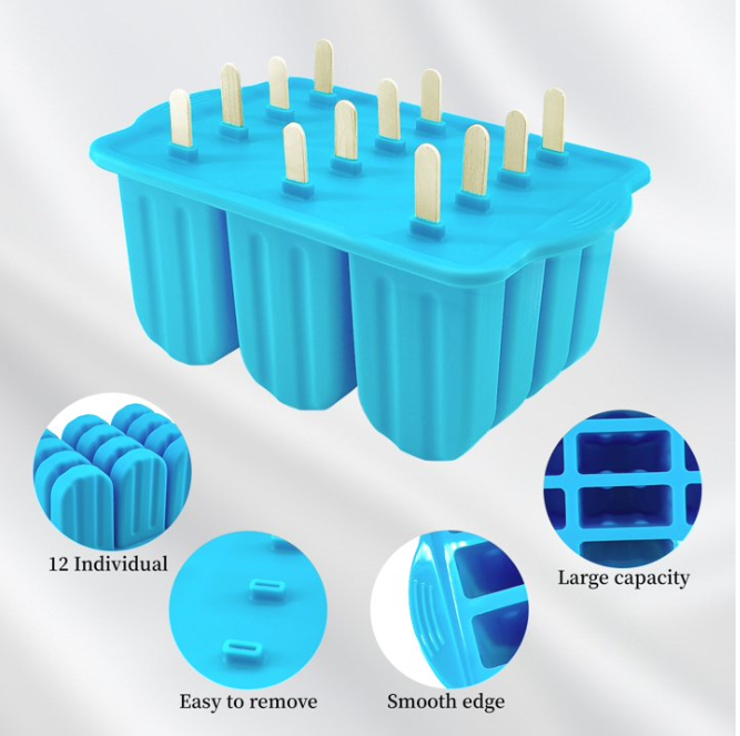 SUGIFT Popsicles Molds Silicone Popsicle Maker Homemade Ice Pop Mold Ice Pop Maker 12 Pieces Blue