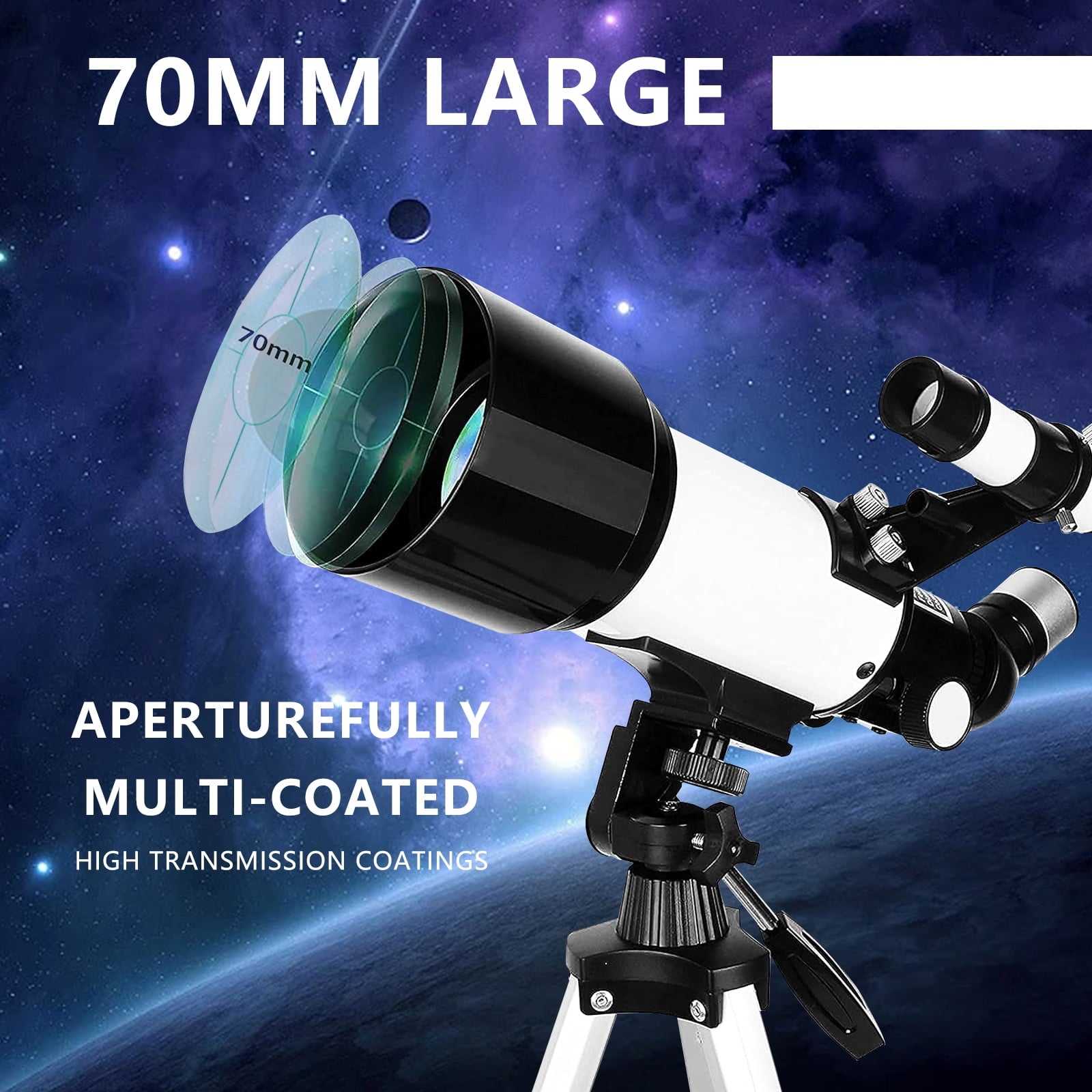 Givimo Telescope for Adults Astronomy, 40070 Refractor Telescope for Kids Beginners, Portable Telescope with Tripod, Phone Adapter and Carry Bag, White