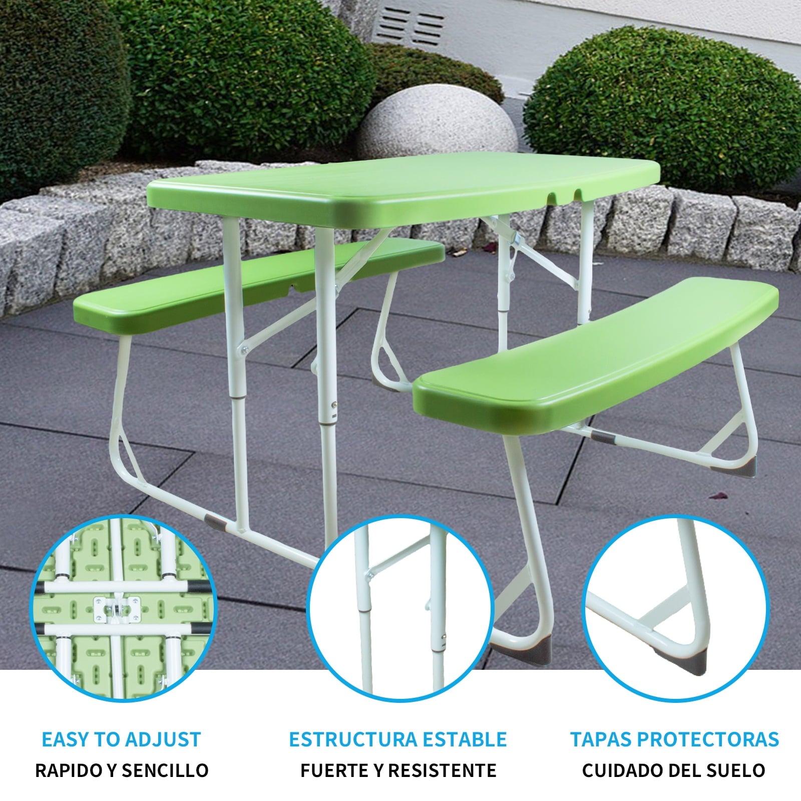 GIVOMO Kids Picnic Table Folding Plastic Table and Benches - Seating for 4 Kids