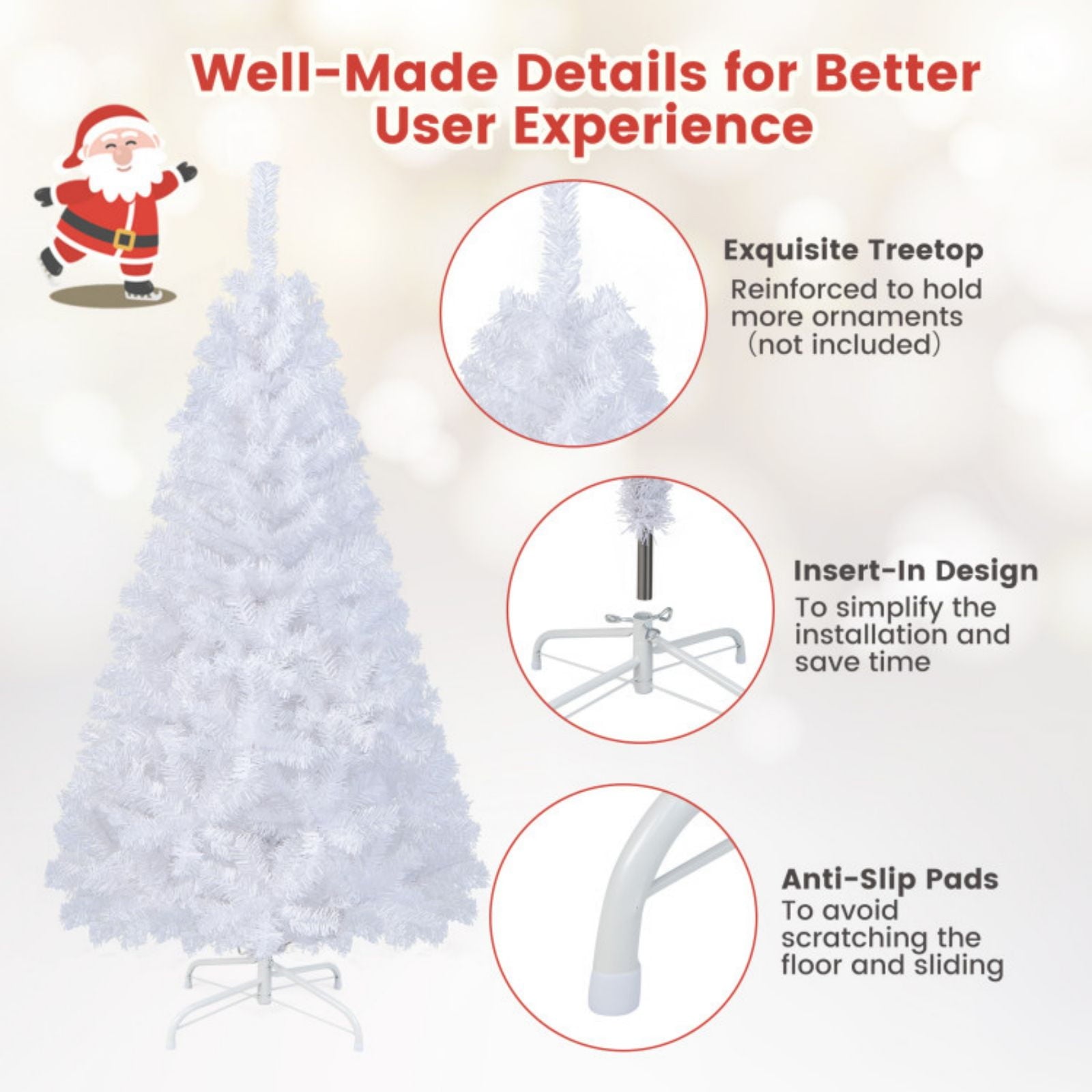 AKIUDEX 6ft Artificial PVC Christmas Tree Holiday Indoor Outdoor White