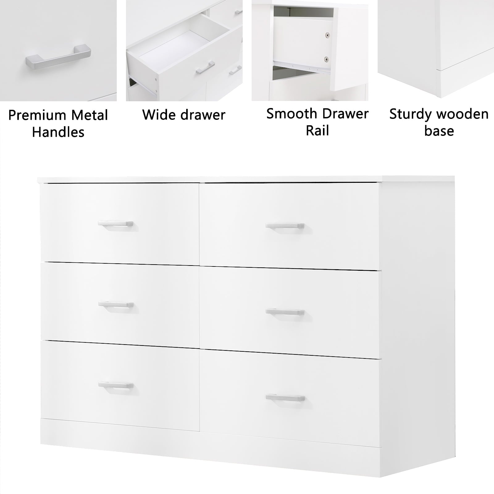 SUGIFT Dresser for Bedroom, White Dresser 6 Drawer with Wide Storage Space