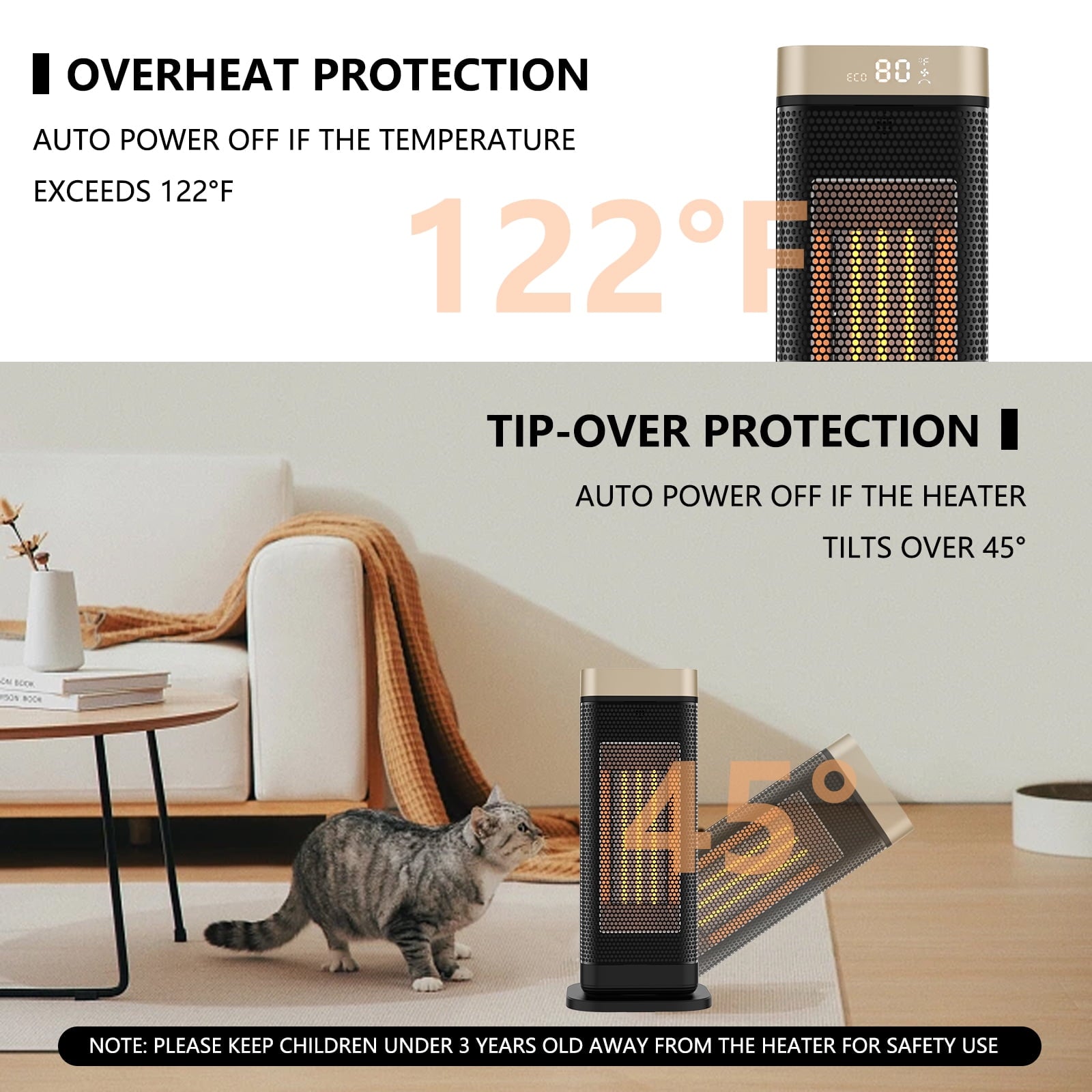 YouYeap Space Heater for Indoor Use 17in Electric Portable Heater with Thermostat