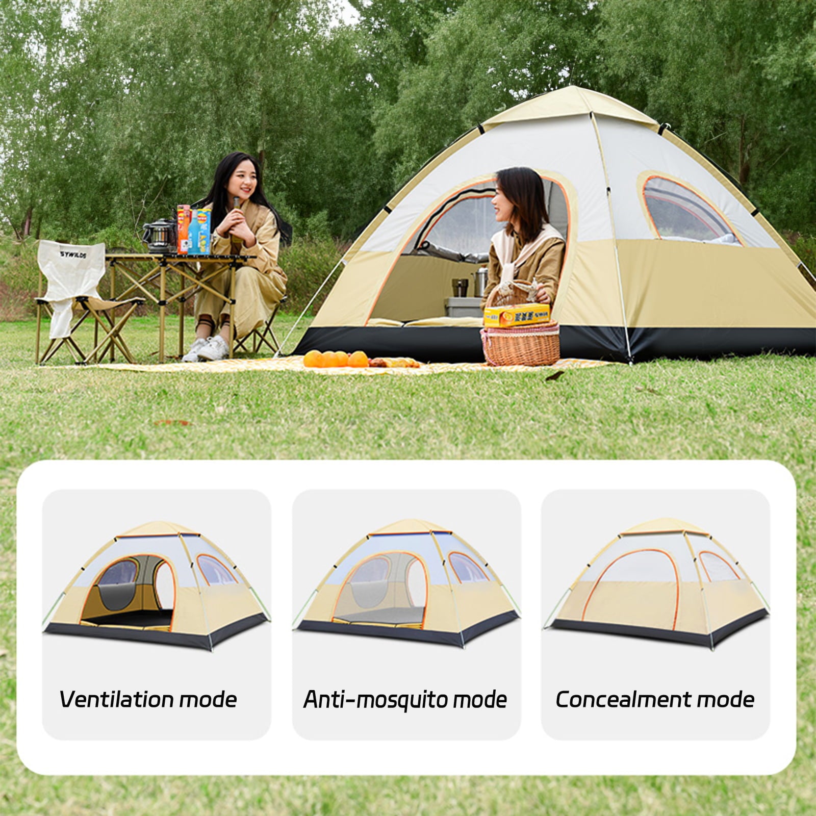 SUGIFT 4-Person Dome Tent Automatic Camping Tent with Carring Bag, Yellow