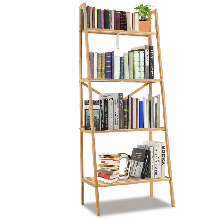 SUGIFT 58 Inch 4-Tier Bamboo Ladder Bookshelf