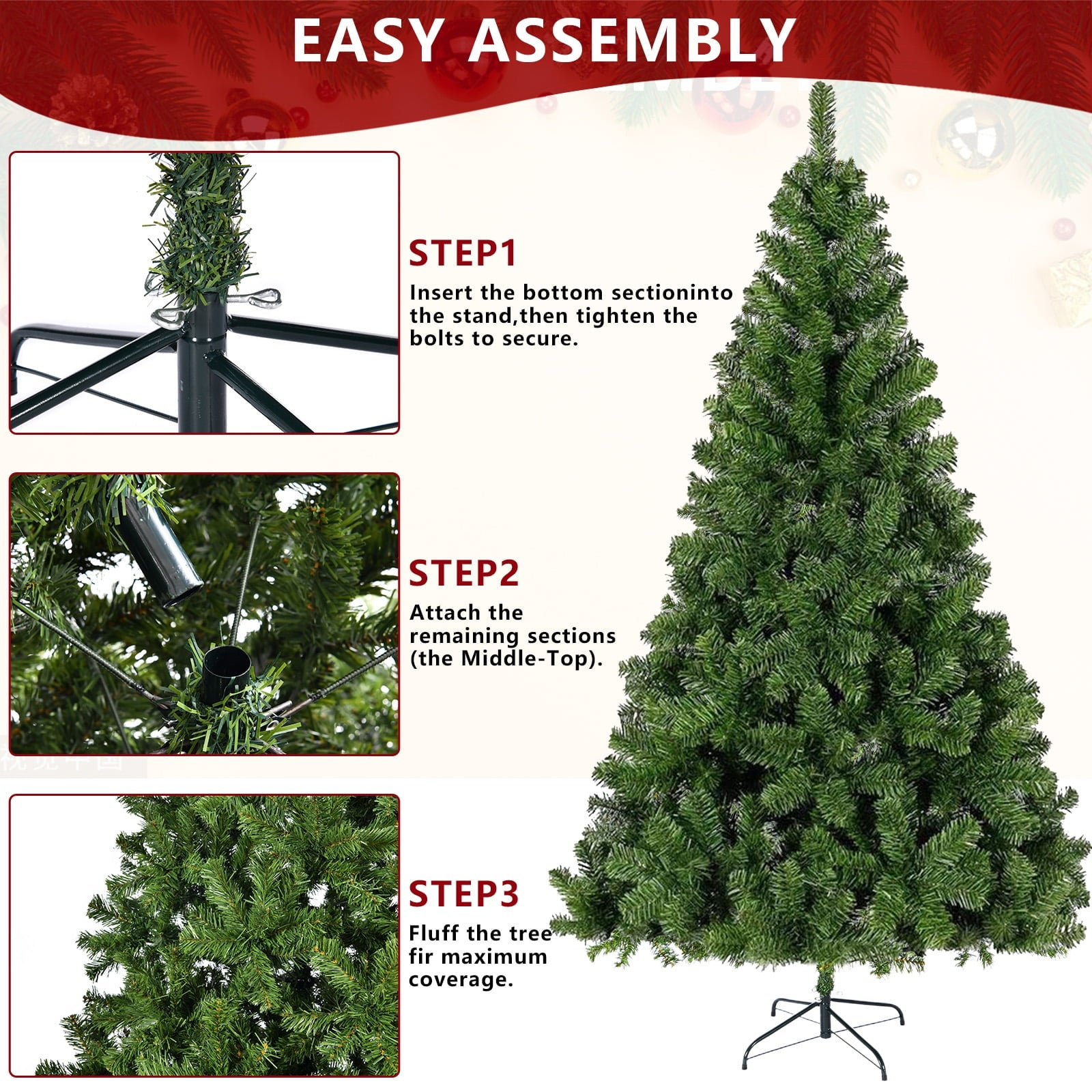 YouYeap Artificial Christmas Tree 6ft High-Quality Xmas Tree with 1000 Branch Tips for Home, Office, Shop Decoration