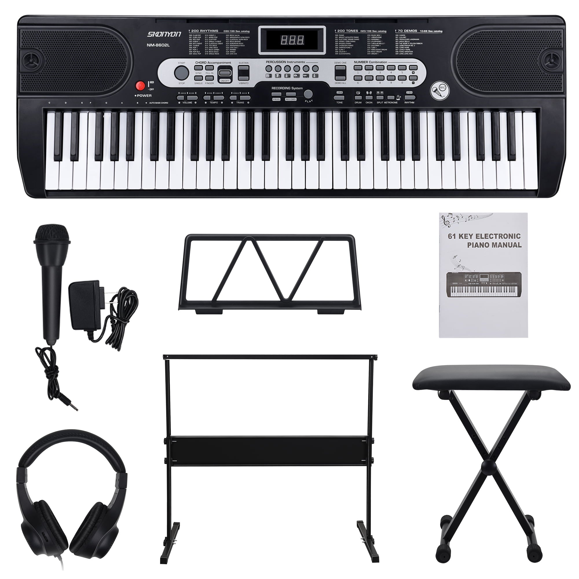 SUGIFT 61 Keys Keyboard Piano Set with Lighted Keys, Portable Electronic Piano Keyboard for Beginners