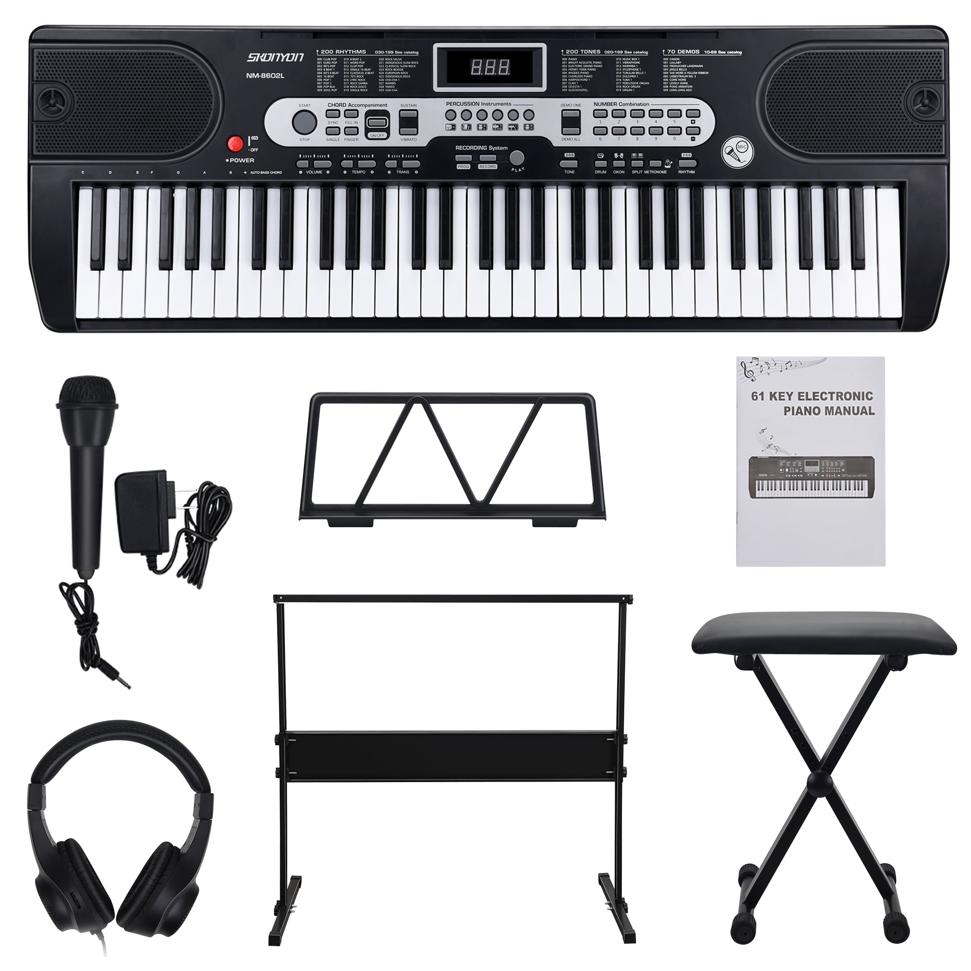 YouYeap 61 Key Digital Electronic Keyboard Piano Set for Beginners, Black