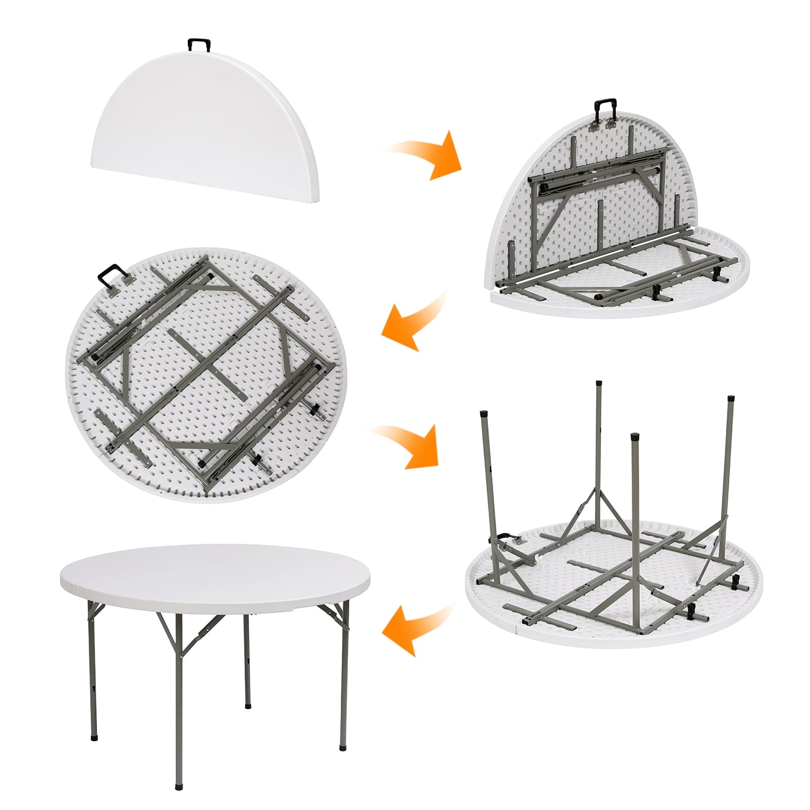 SUGIFT Round Folding Table 4Ft Indoor Outdoor Plastic Table for Kitchen Camping Picnic BBQ Party, White