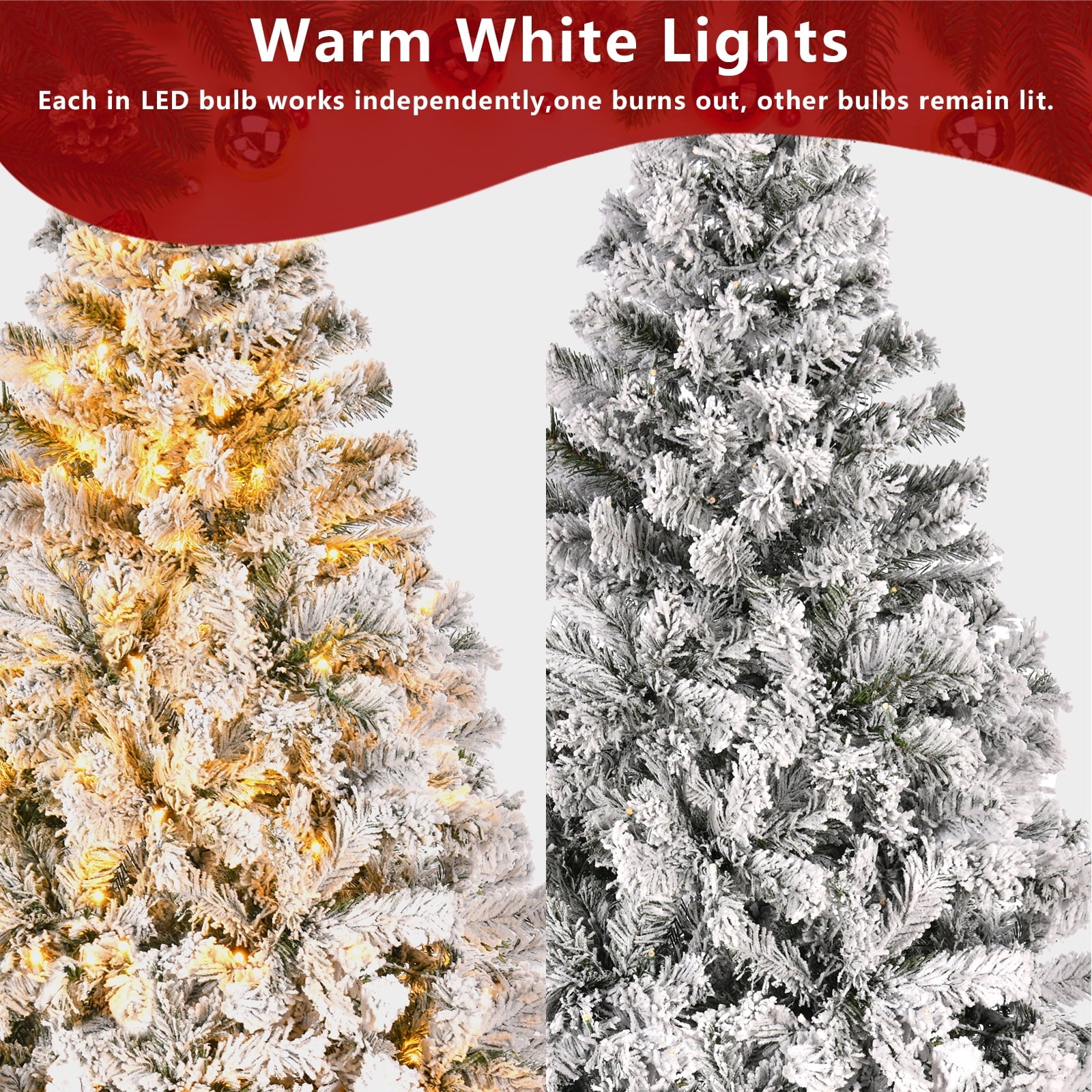 YouYeap 6ft Prelit Flocked Christmas Tree with Warm White Lights for Home, Office, Party Decoration