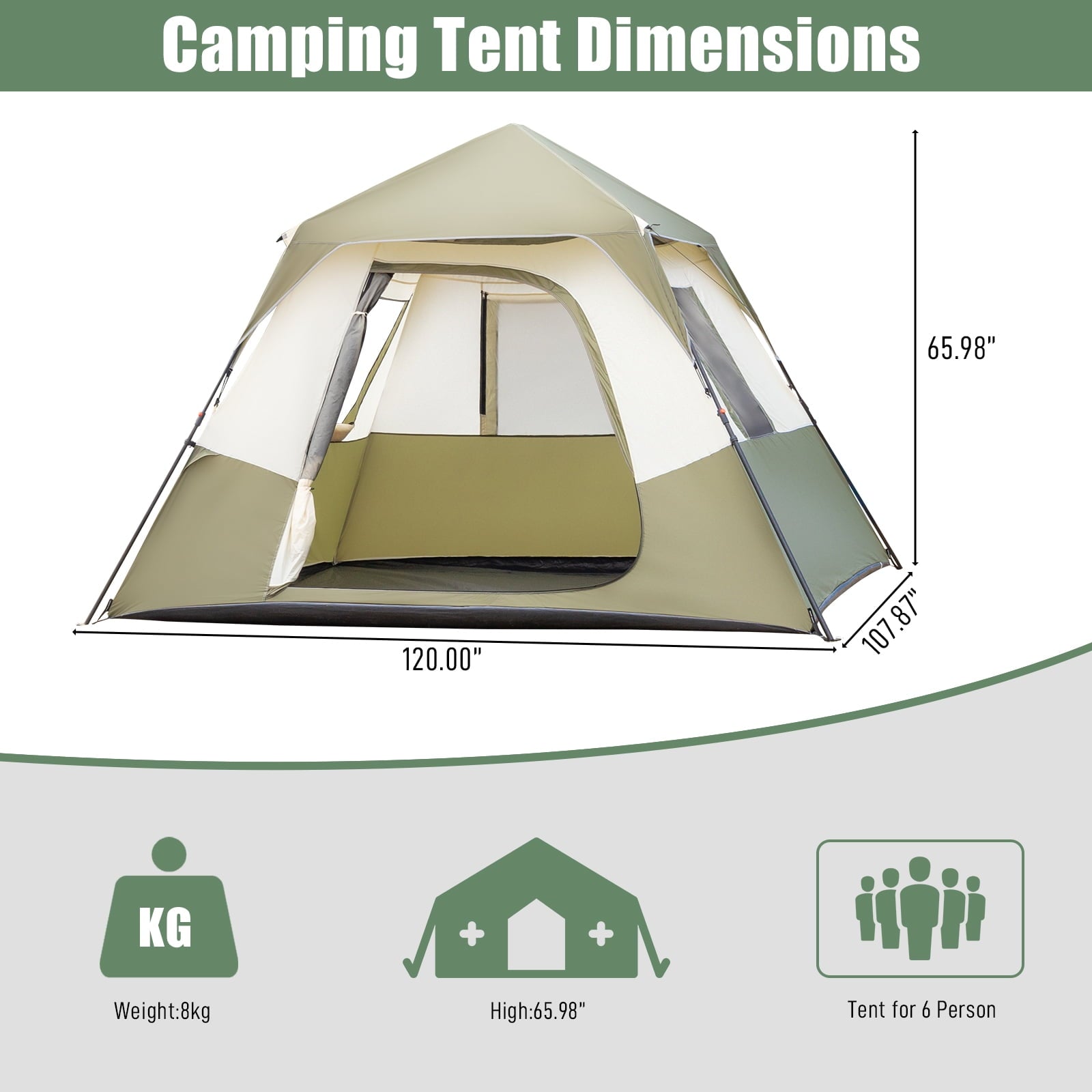 SUGIFT 6 Person Camping Tent with Rainfly & Windproof Tent