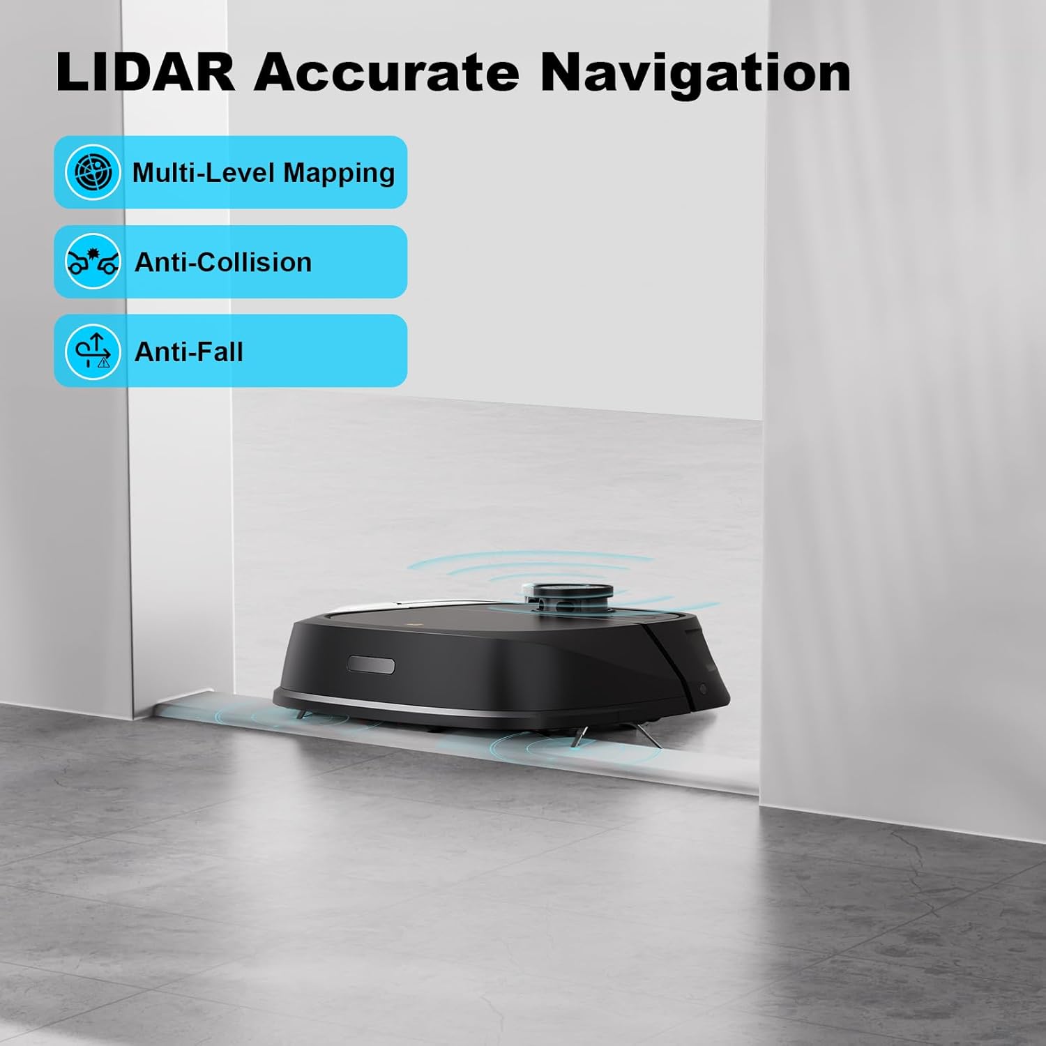 SUGIFT Robotic Vacuum Cleaner with Laser LiDAR Navigation Self-Charging for Home/Pet Hair/Carpet/ Hard Floor-Black