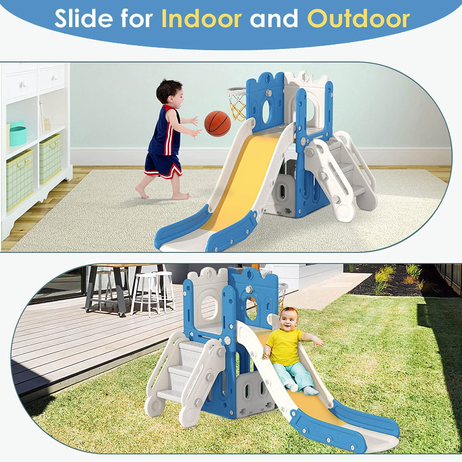 SUGIFT Kids Slide with Basketball Hoop Children Climber Slide Playset for Indoor and Outdoor