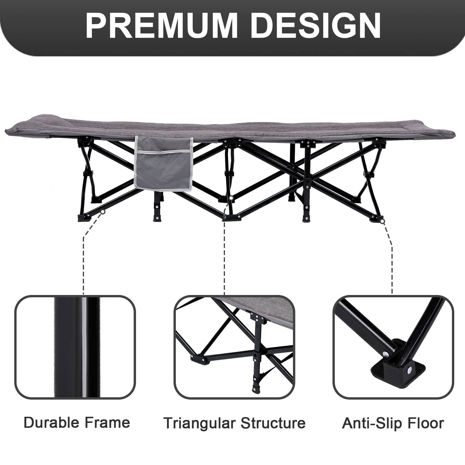 SUGIFT Folding Camping Cot W/Mat for Adults, Heavy Duty Outdoor Bed with Carry Bag, 1200 D Layer Oxford Travel Camp Cots