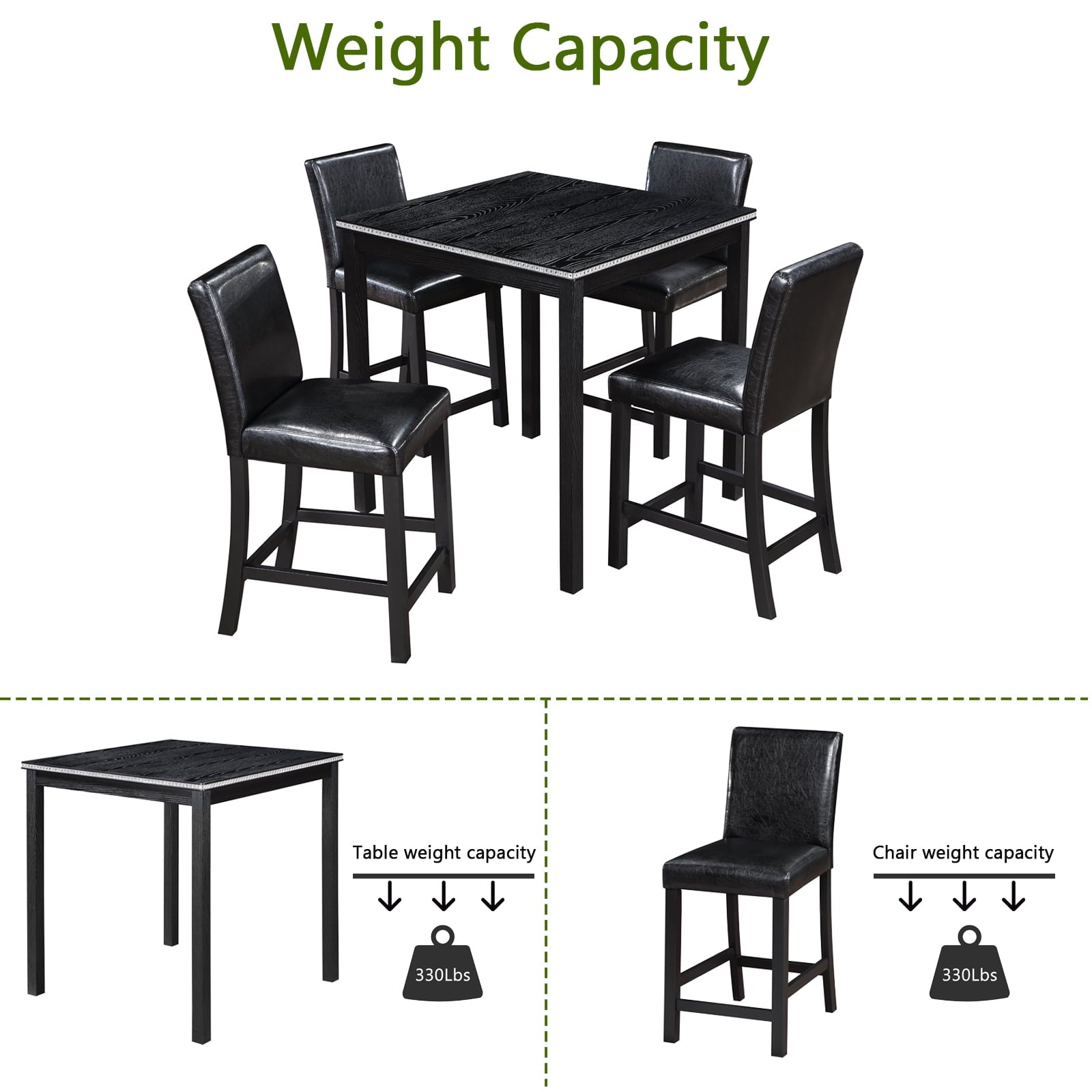 SUGIFT 5 Piece Counter Height Table Set, Wooden Kitchen Table Set with Square Table and 4 Upholstered Chairs