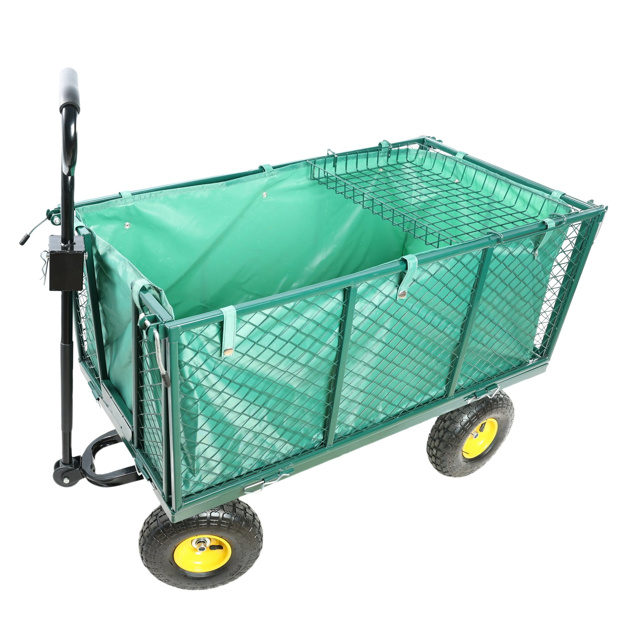 SUGIFT Heavy Duty Mesh Steel Garden Cart with Double Guardrai and Solid Wheels