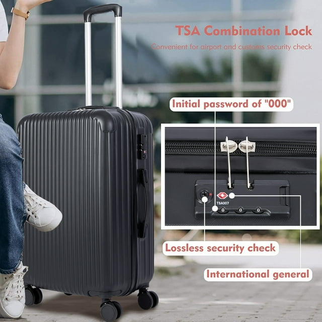 SUGIFT 3 Piece Luggag Sets Nested Spinner Suitcase with TSA Lock and 360 Spinner Wheels 20/24/28 inch Suitcase Sets, Black