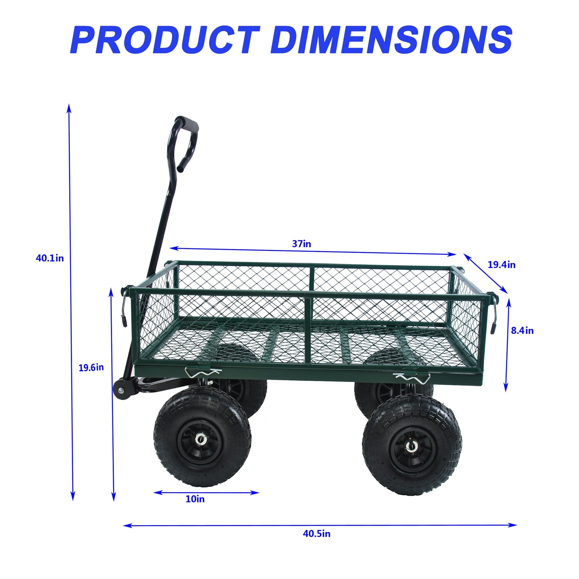 SUGIFT Heavy Duty Mesh Steel Garden Cart with Solid Wheels