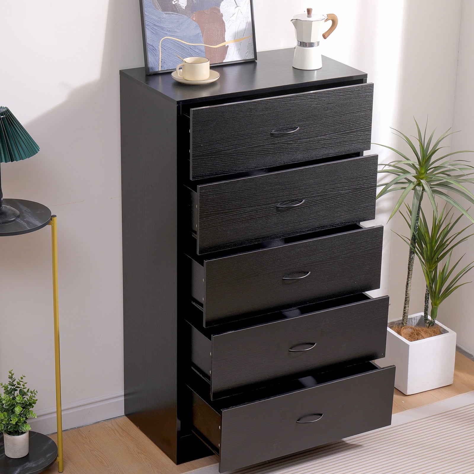 SUGIFT 5 Drawer Dresser Black Dresser Chest for Bedroom