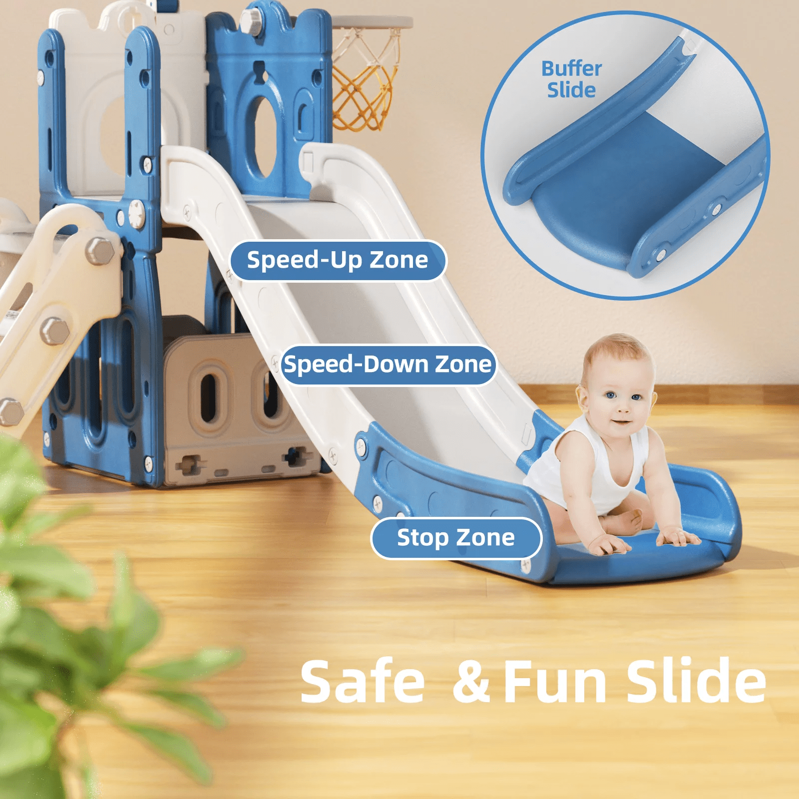 SUGIFT Kids Slide with Basketball Hoop Children Climber Slide Playset for Indoor and Outdoor